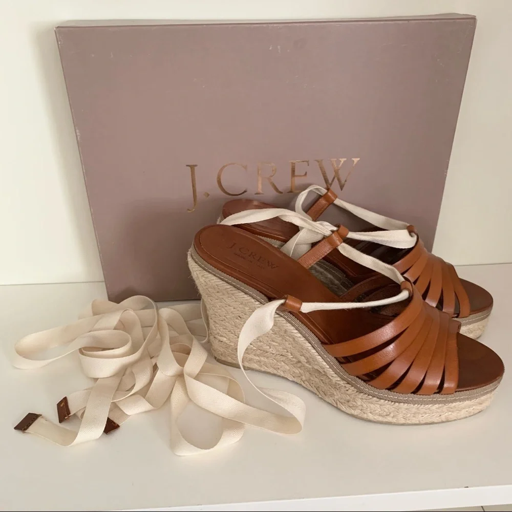 J. Crew leather espadrille wedge sandals Italy